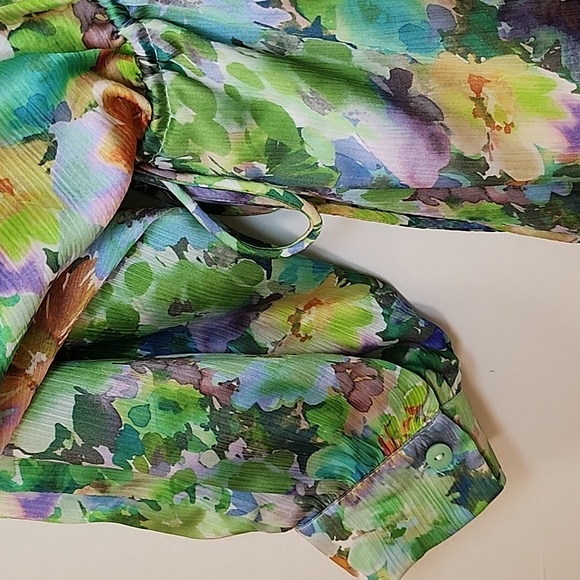 Zara Green Floral Print  V-Neck Puff Sleeve Romantic Dress  Size XS - Picture 14 of 16